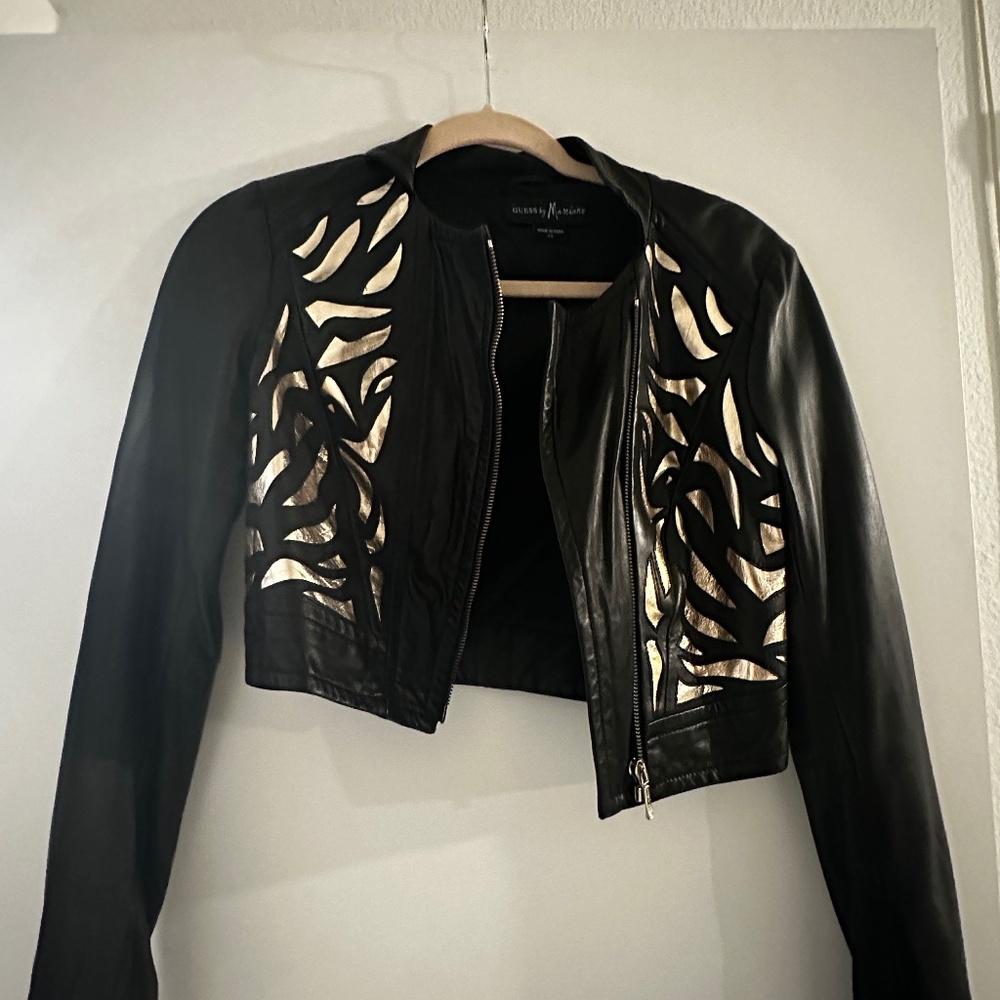 GUESS Cropped Black + Gold Jacket (XS)